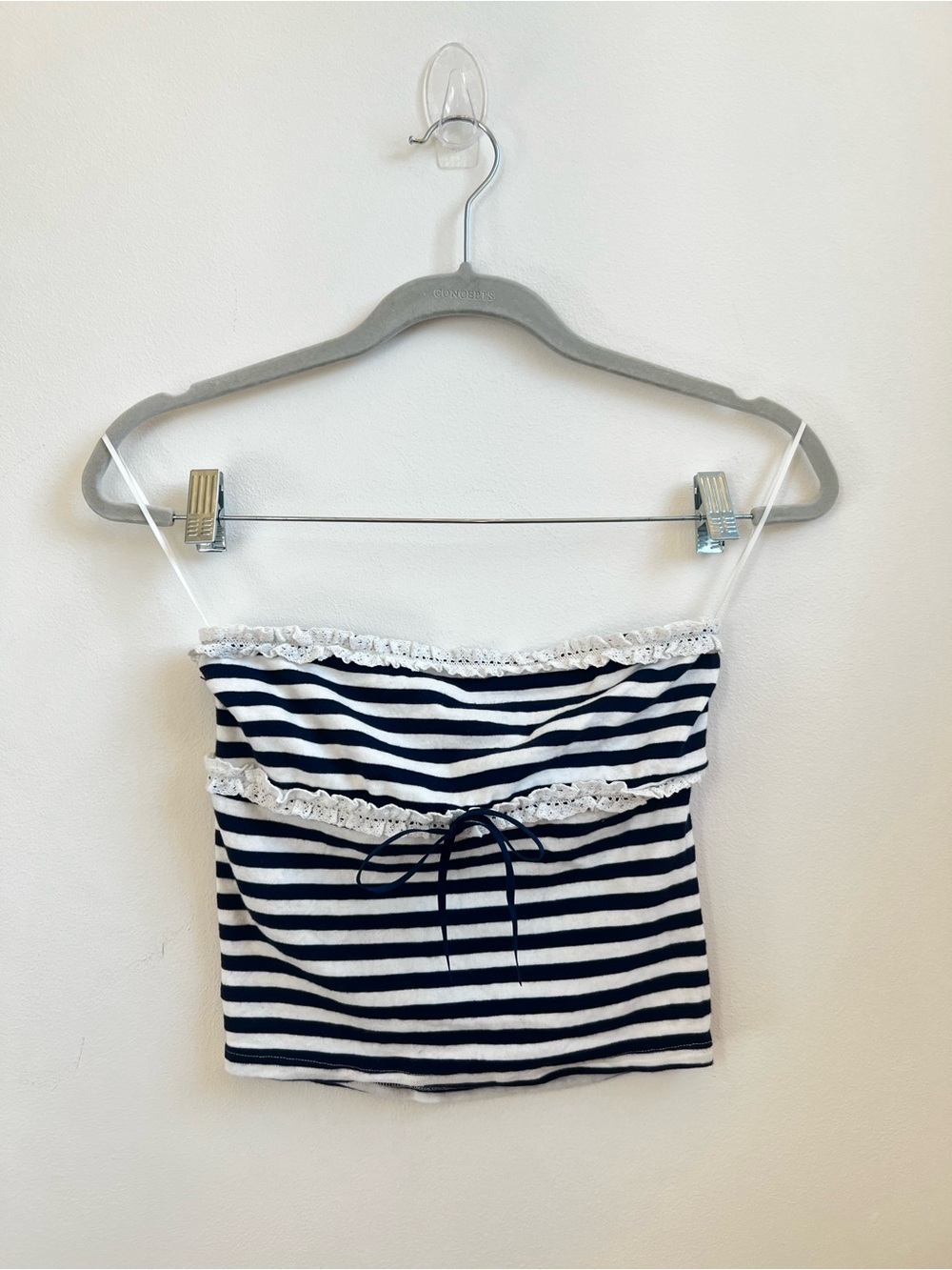 Edikted Striped Eyelet Trim Tube Top